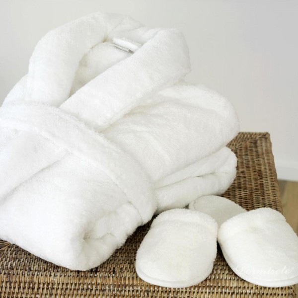 Bath robe and slippers in terry soft cotton