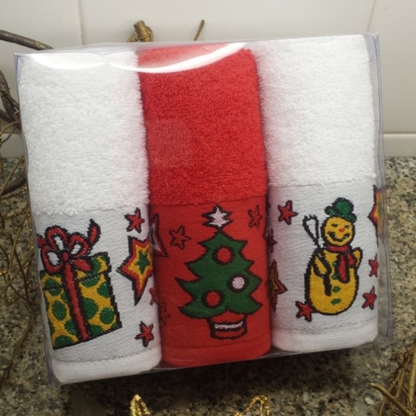Christmas terry kitchen towels with jacquard border in a gift box