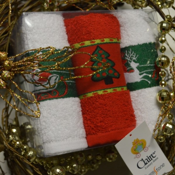 Christmas terry kitchen towels with jacquard border in a gift box. Production under consultation.