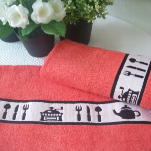 Terry kitchen towels with jacquard border. Production under consultation.